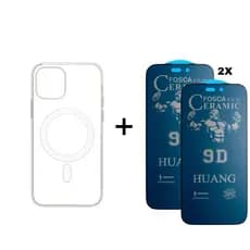 Kit 3em1 Capa MagSafe + 2x Película Cerâmica Fosca Privacidade Para iPhone 11 12 13 14 15 16 Pro Max | iLux