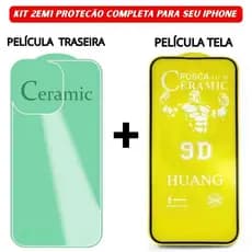 Kit 2em1 Película Traseira + Película Tela Cerâmica Fosca Para iPhone 11 12 13 14 15 16 Pro Max | iLux