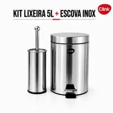 Kit Lixeira Inox 5 Litros + Escova Sanitária Inox Cesto De Lixo Com Pedal Banheiro Quarto Escritório