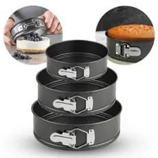 Kit 3 formas de bolo com fundo removivel Antiaderente Assadeira para Bolos e Tortas Não Gruda