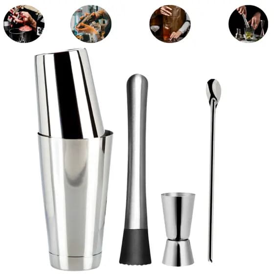 Kit Coqueteleira Boston Profissional Inox 4 Peças Premium Bartender Completo Para Drinks Caipirinha