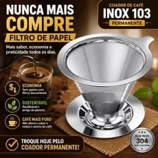 Coador de Café Inox 103 Permanente Filtro Reutilizável Aço Inox 304 Sem Papel Sustentável
