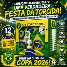 Kit Torcedor Brasil Copa 2026 Completo 12 Peças Bandeira Óculos Trompete Acessórios Festa Futebol