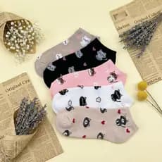 Kit 6 ou 12 Pares Meias Femininas Algodão Estampadas Gatinho Cano Baixo Respirável Confortável 35-40