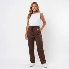 Calça Feminina Moletinho com Cordão Cintura Alta Soltinha Confortável M G GG