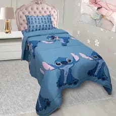 Kit Cobre Leito Infantil Stitch 100% Algodão Dupla Face Tipo Edredom Solteiro 2 Peças