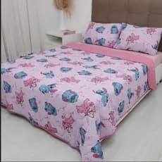 Kit Cobre Leito Casal 3 Peças Disney Stitch Angel Minnie Mickey Dupla Face Algodão