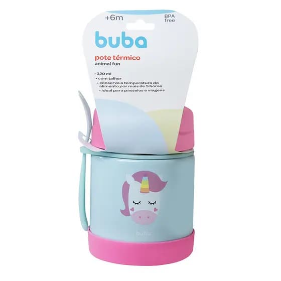 Pote Térmico com Colher Buba Unicórnio Rosa Térmico Buba Rosa