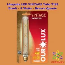 lâmpada decorativa vintage Tubo T185 Superled, lâmpada LED decorativa vintage, lâmpada LED decorativa vintage Ourolux