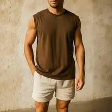 Conjunto Masculino Camiseta Regata Machão 100% Algodão E Short Linho Casual Confortavel