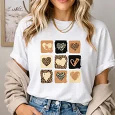 Camisa Feminina T Shirt Corações Camiseta Gola Redonda Premium 100% Algodão Leve