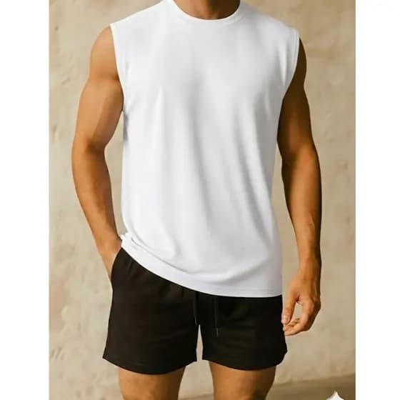 Conjunto Camiseta Regata Machão E Short Linho Masculino Camisa 100% Algodão Gola Redonda
