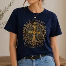 Camiseta Religiosa Medalha São Bento Camisa Basica 100% Algodão e Fé no Dia a Dia