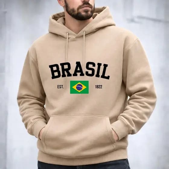 Moletom Canguru Masculino Estampado Brasil Flanelado Basico Inverno Bolso Frontal