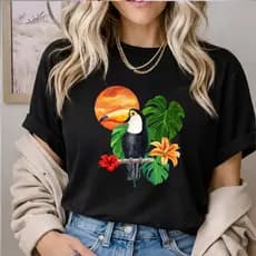 Camisa Basica Estampa Tropical Tucano Tshirt Gola Redonda 100% Algodão Tecido Leve