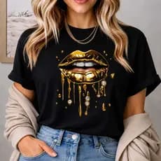 Camiseta Feminina Basica Tshirt Estilosa Estampa Boca Gola Redonda 100% Algodão Verão