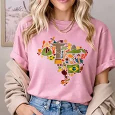 Camiseta Feminina Brasil Diversos Rio de Janeiro Tshirt Básica  Gola Redonda100% Algodão