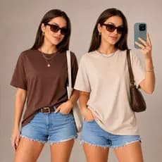 Kit 2 Camisetas T-shirt Feminina Lisa Gola Redonda 100% Algodão Básica Premium Estilosa