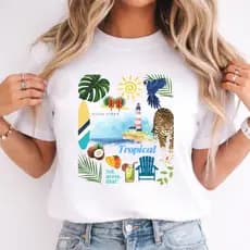 Camisa Feminina Basica Estampa Tropical Brasil Camiseta Gola Redonda 100% Algodão