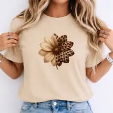 Camiseta Flor Onça Feminina Blusa 100 % Algodão Manga Curta Camisa Gola Redonda Premium