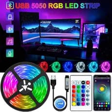 Fita Led RGB 5050 Ip65 A Prova D'água Usb Com Controle App Bluetooth 5M 16 Cores Para Decoração E Iluminação