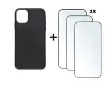 Kit 4em1 Case Preto + 3 Vidros Temperados 3D iPhone 11 12 13 14 15 16 Pro Max - ADH
