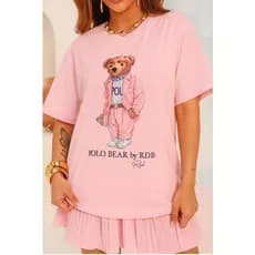 Camiseta Feminina Blusa Estampa Polo Bear Conforto e Estilo Casual 100% Algodão Moda Casual Lançamento