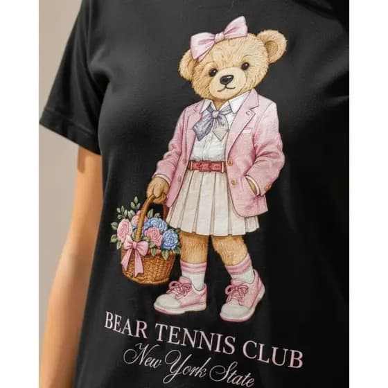 Camiseta Feminina Ursinha Rosa Delicada T shir Moda Bear Lançamento Promoção