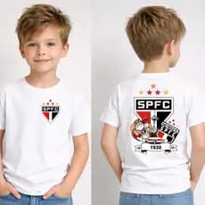 Camiseta Camisa Infantil 100% Algodão Torcedor São Paulo FC Frente e Costa Envio Imediato Lançamento T shirt Time Jogo