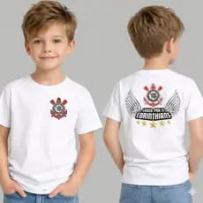 Camiseta Infantil Time Corinthians 100% Algodão Torcedor Mirim Estampa Frente e Costas Envio Rápido