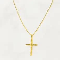 Corrente Cordão Masculino 1mm + Pingente Cruz Banho Ouro 18k