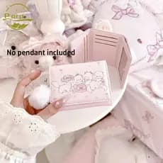 PARPERTY1 Carteira Curta , Bolsa De Moedas Dobrável Com Estampa De Gato Kawaii Dinheiro De Couro PU Rosa Multiuso