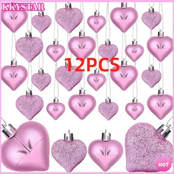 KKXYSTAR 12 Pçs/set Ornamento De Grinalda De Árvore De Natal , Pingente De Bola De Coração Galvanizado Em Forma Especial