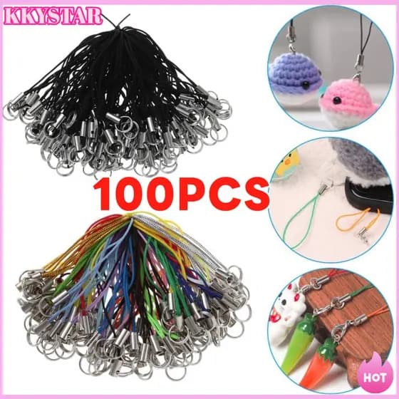 KKXYSTAR 100 Unidades De Cordão De Fio Chaveiro De Poliéster Móvel Lariat Materiais DIY Brinquedos Clipes Pingente