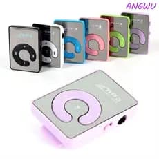ANGWU MP3 Leitor De Música Estudante Ultra Fino Esporte Alto-Falante Mini Espelho Clipe Esportes Correndo U Disco MP3
