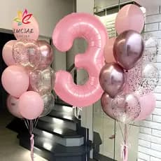 LUCIAE 21pcs Balões De Folha De Número De 32 Polegadas , Kit De Balão De Aniversário De Presentes Rosa , 1 2 3 4 5 6 7 8
