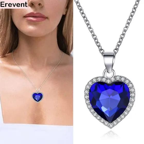 Colar Coração do Oceano Cristal Azul Titanic Mulher Amor Casamento Festa Presente Moda Joia