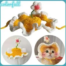 Chapéu De Gato COLORFALLC , Boné De Malha Para Animais De Estimação Com Faixa Ajustável , Elástico Macio Feito À Mão Flo