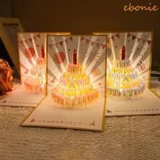 Cartões Musicais De Aniversário EBONIE , Escultura Em Papel Oco Led Cartão Pop-Up 3D , Criativo