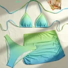 YIJIAN Biquíni Maiô , Roupas De Praia Profundo-V 3 Em 1 Conjunto De Roupa De Banho De Cor Gradiente , Ajuste Fino