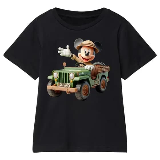 T-Shirt Infantil Masculina Feminina Mickey Mouse Camiseta Desenho Carro Safari