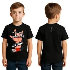 Camiseta Infantil Jiu Jitsu Menino Artes Marciais Let's Go Jiu-Jitsu Camisa Preta Algodão