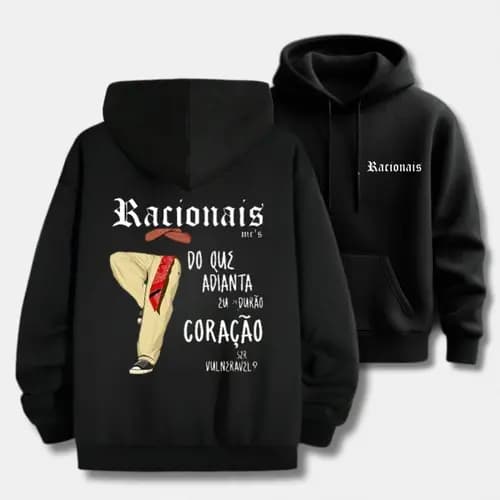 Blusa de Frio Racionais Mcs Moletom Canguru Flanelado Racionais Mc's Rap Frases Musica