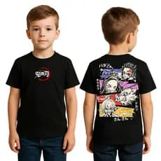Camiseta Infantil Demon Slayer Kimetsu No Yaiba Estampa Frente e Costas