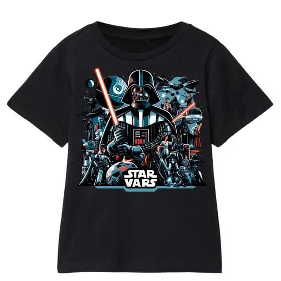 Camiseta Star Wars Infantil Camisa 100% Algodão Darth Vader Espada de Luz