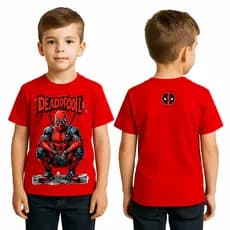 Camiseta Infantil do Deadpool Estampa Grande Geek Herói Marvel Algodão Confortável Meninos