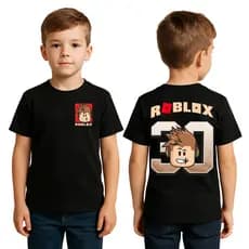 Camiseta Infantil Roblox Jogo Gamer Camisa Criança Algodão Frente e Costa