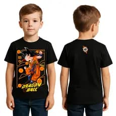 Camiseta Dragon Ball Goku Infantil Estampa Frente e Costas Anime Meninos