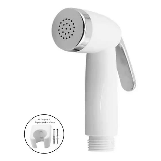 Gatilho Para Ducha Higiênica - Bico Redondo Cromado / Chuveirinho Branco Com Suporte ABS