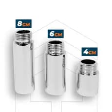 Alongador Prolongador Extensor De Torneira Em Metal Cromado 1/2" 4CM, 6CM E 8 CM
